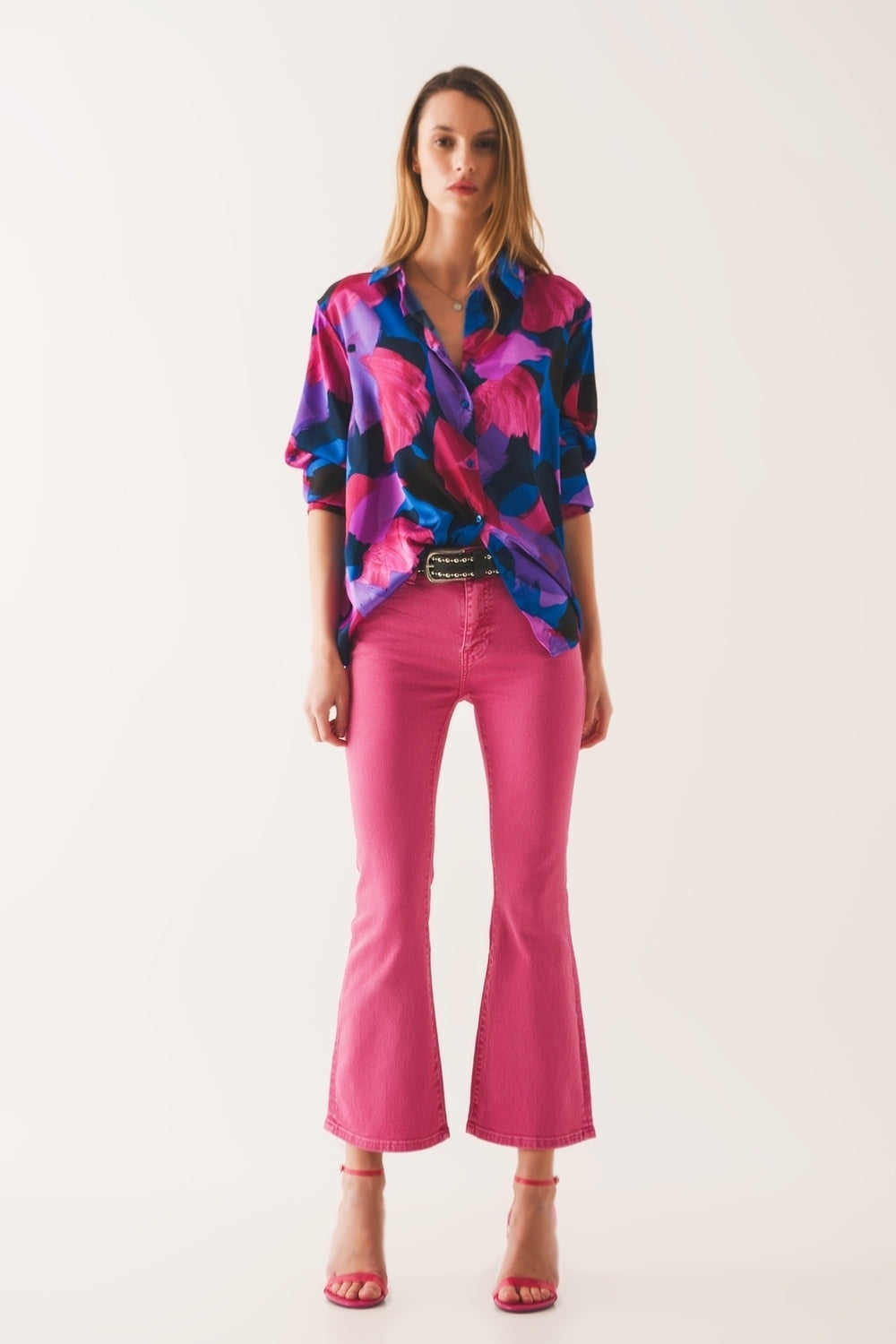 High waist flare jean in pink - Coloured Jeans