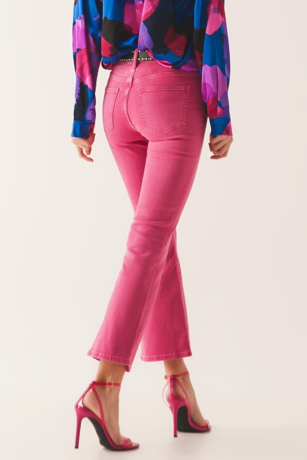 High waist flare jean in pink - Coloured Jeans