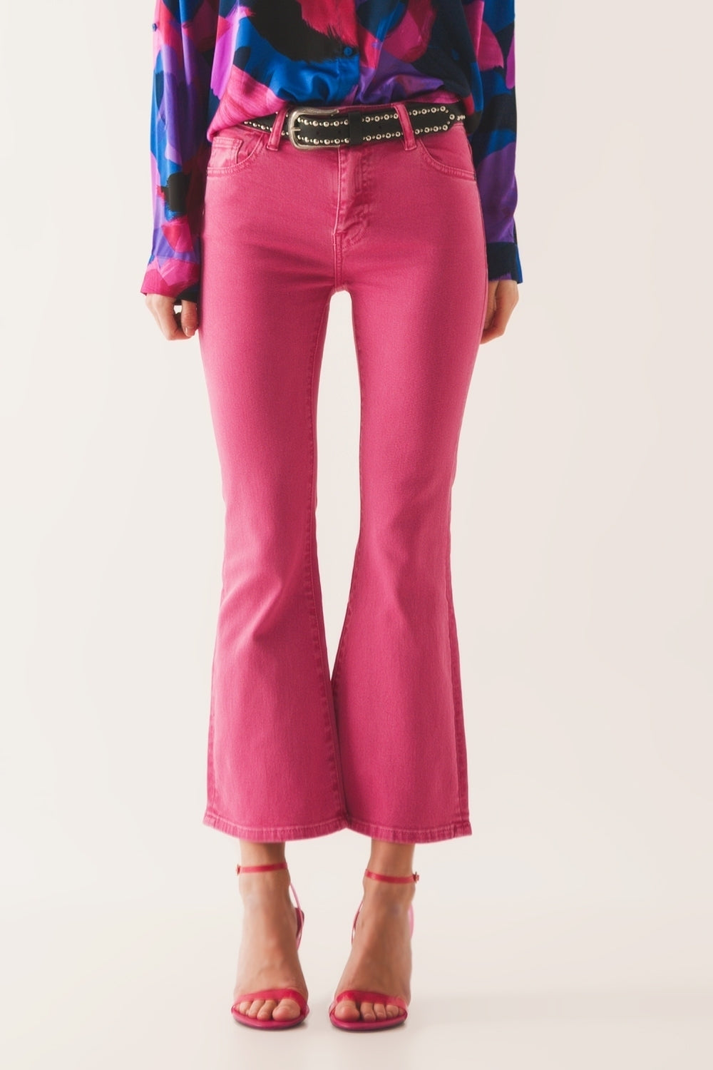 High waist flare jean in pink - Coloured Jeans