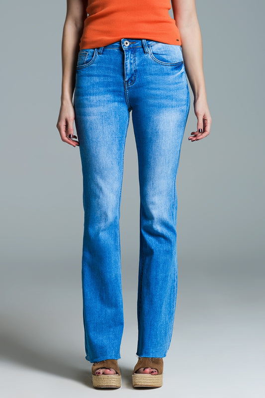 Regular Waist Skinny Jeans With Flared Legs in Light Wash - Denim