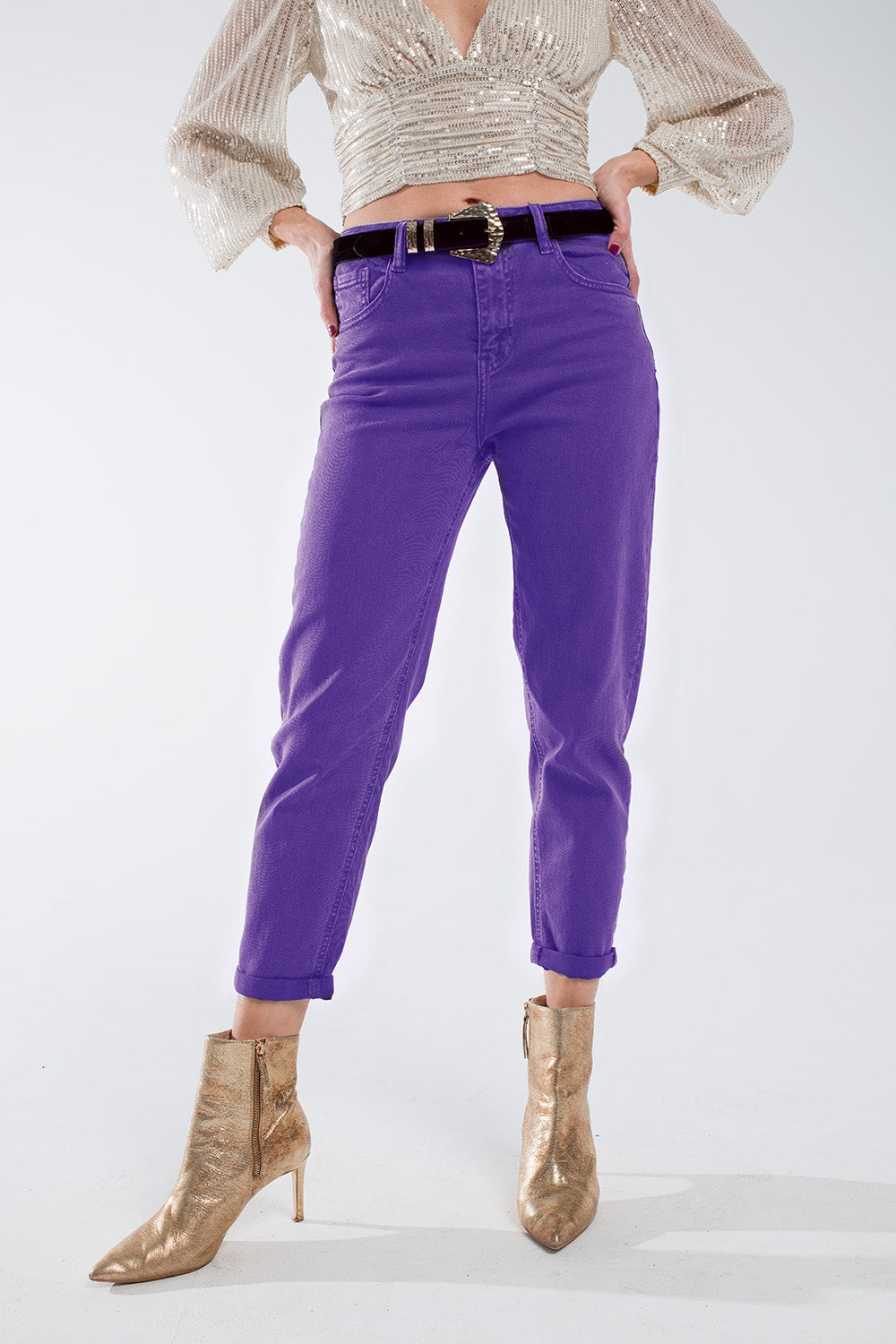 Purple straight leg jeans with hem - Coloured Jeans