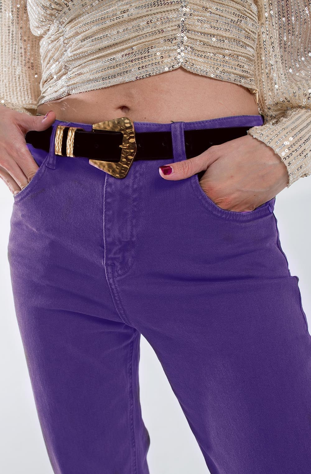 Purple straight leg jeans with hem - Coloured Jeans
