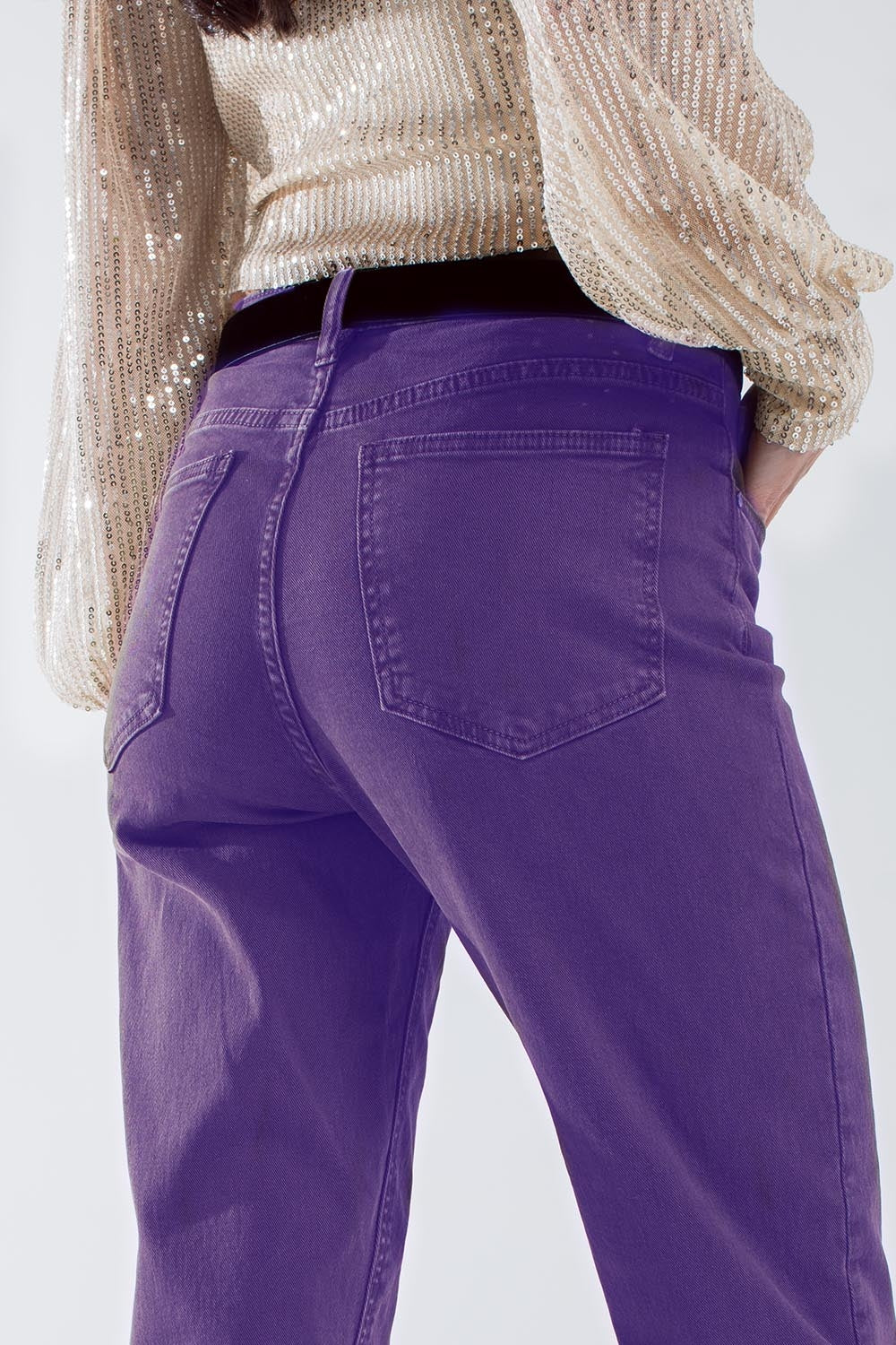 Purple straight leg jeans with hem - Coloured Jeans