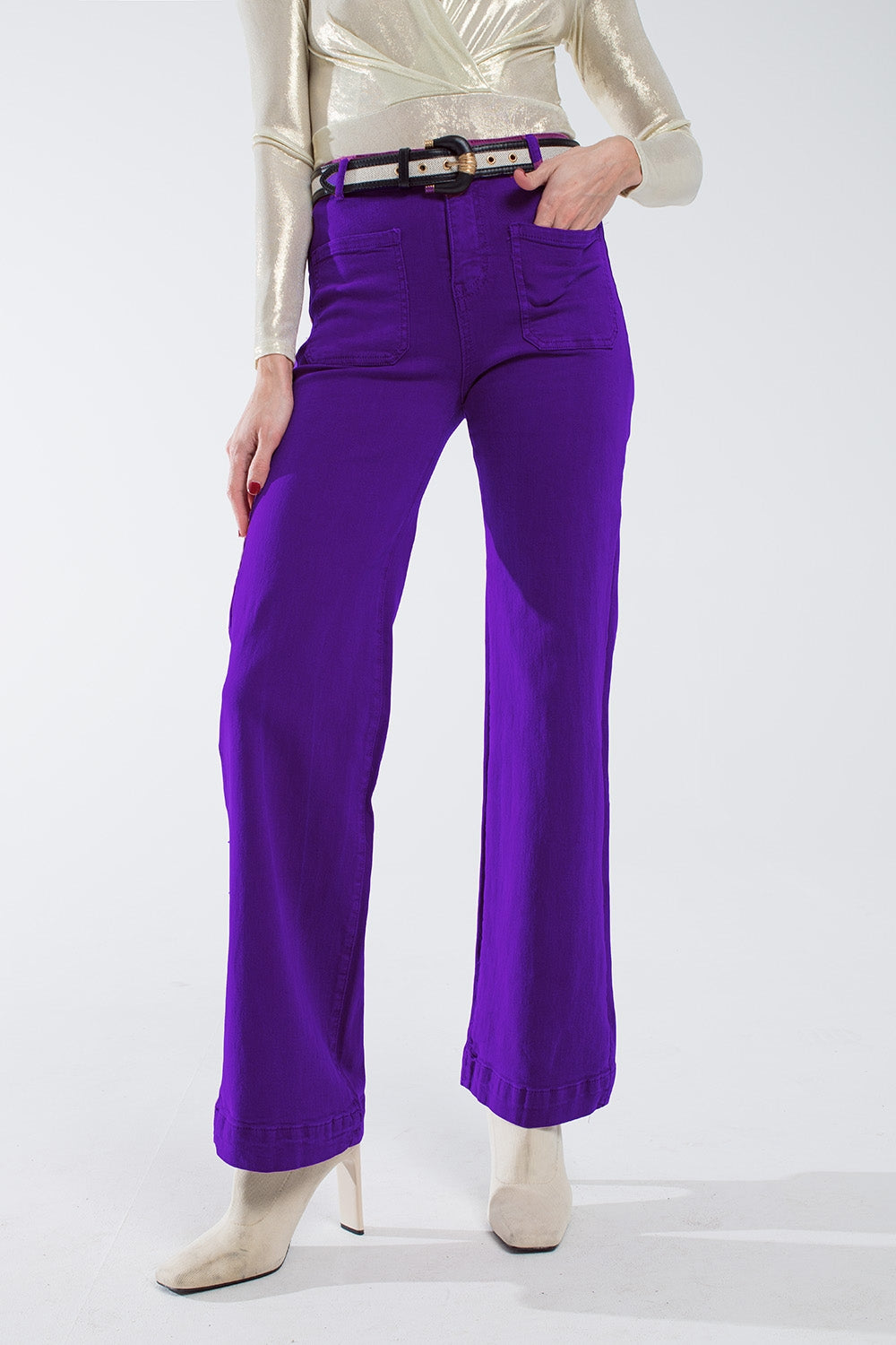 Purple flair jeans with large front pockets - Coloured Jeans