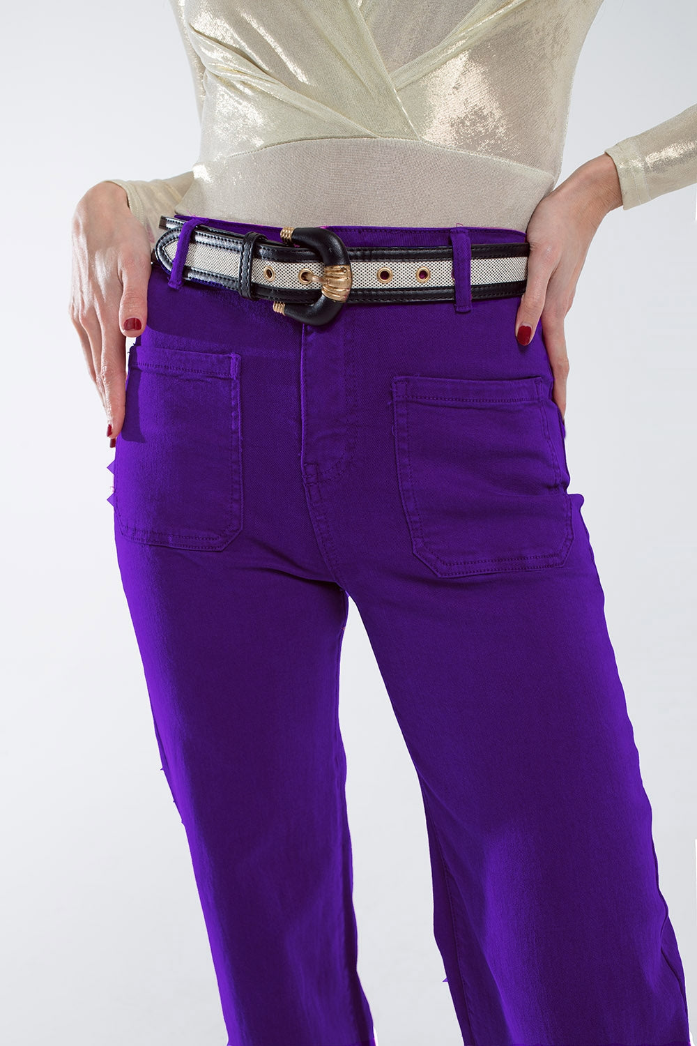 Purple flair jeans with large front pockets - Coloured Jeans
