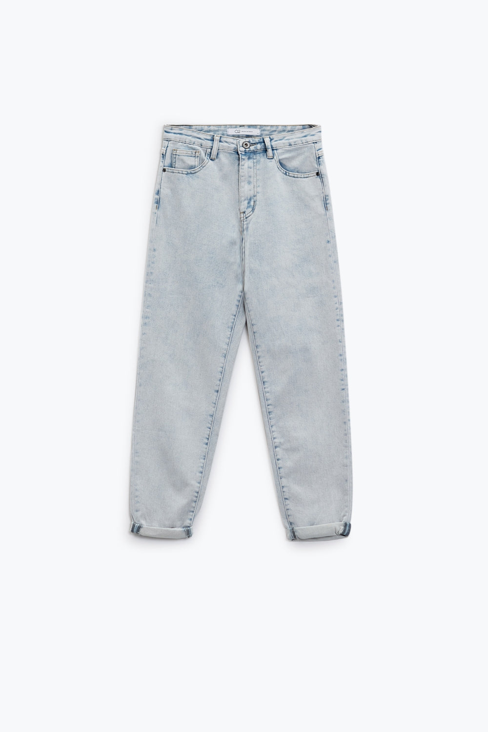 Five pockets mom jeans wash effect with folded hem - Denim