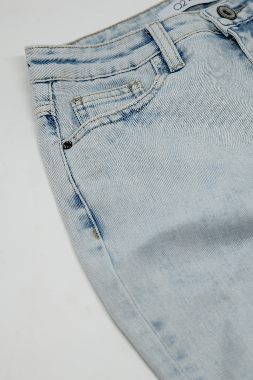 Five pockets mom jeans wash effect with folded hem - Denim