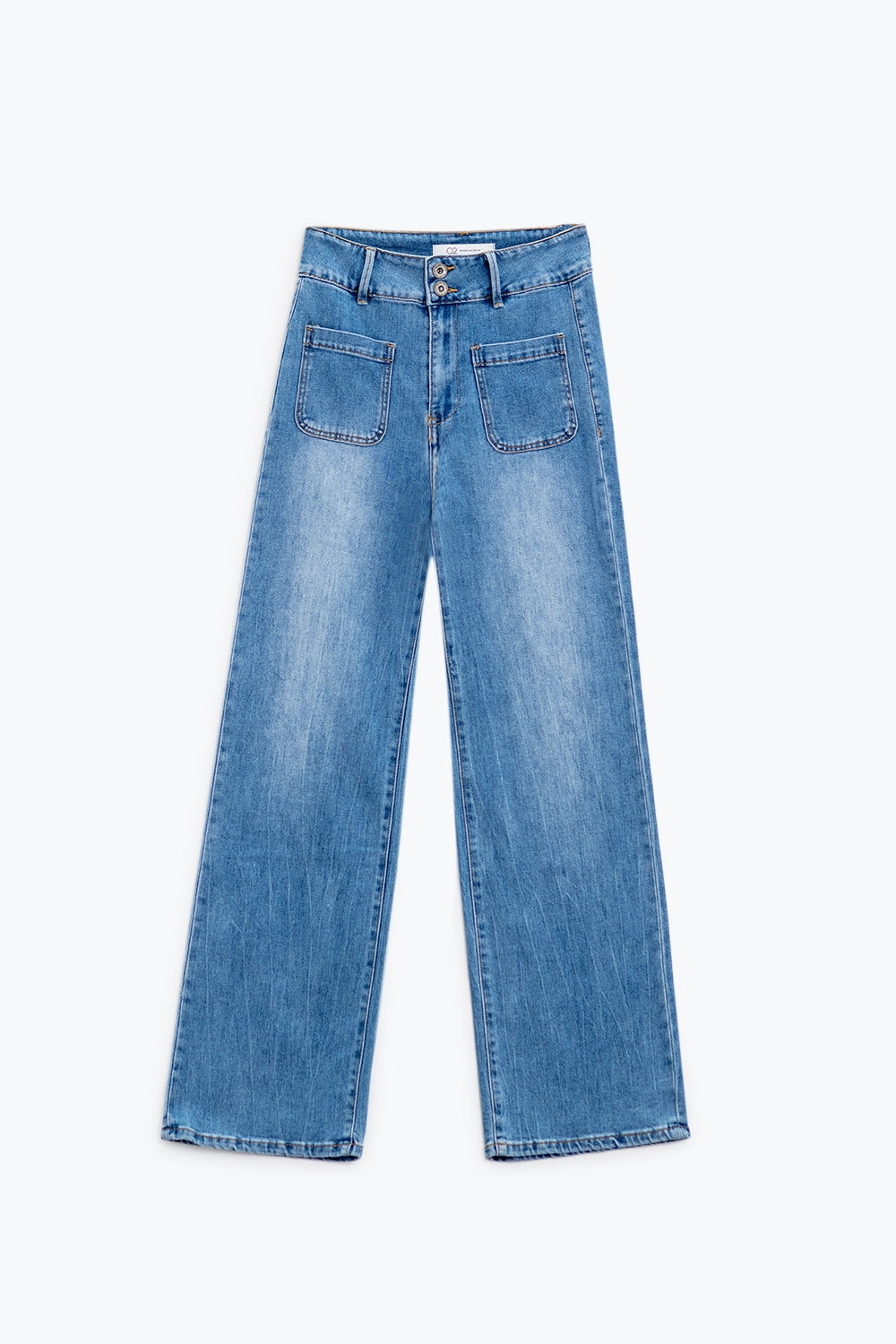 Jeans wide legs with front closure with metalic buttons and front pockets - Denim