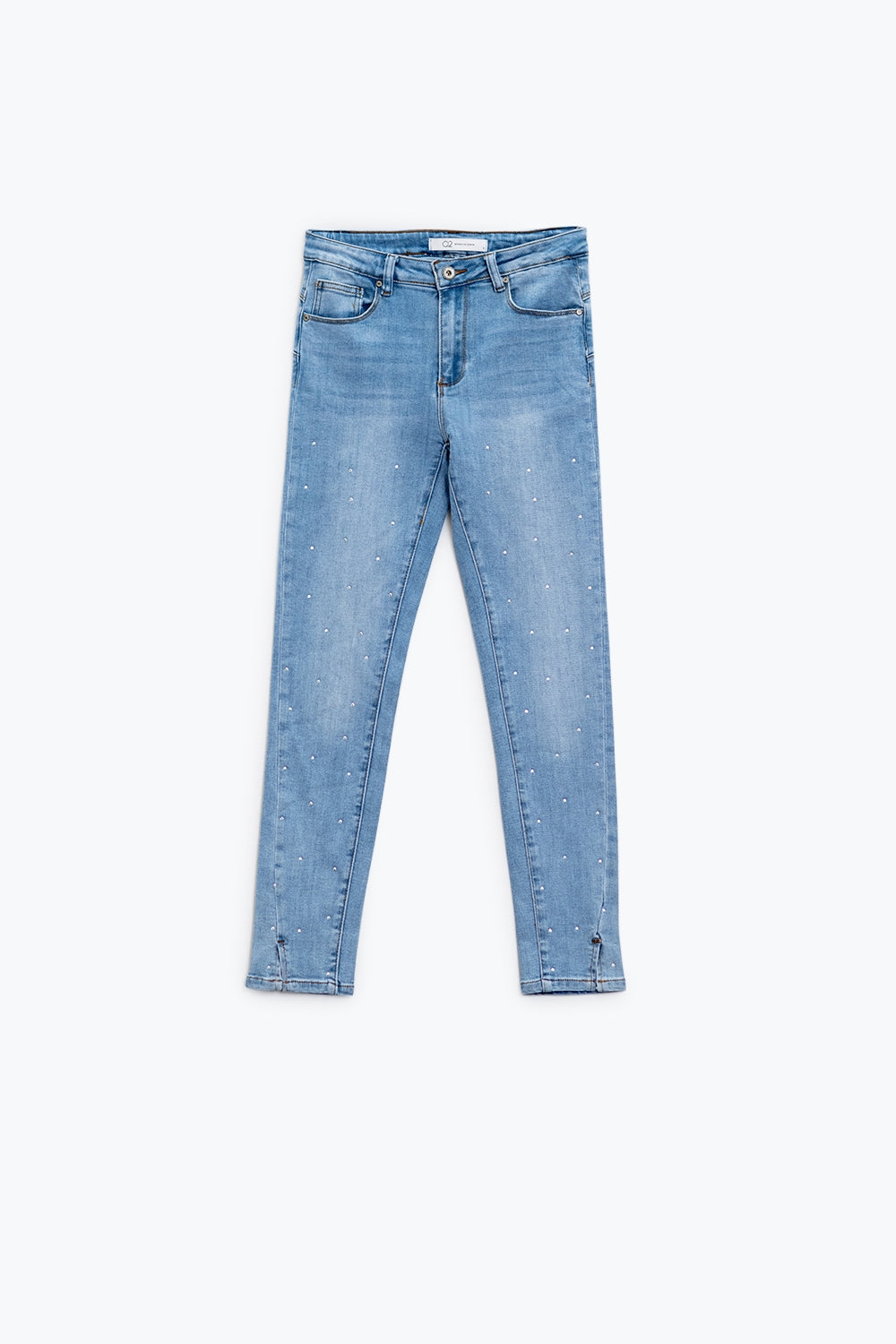 Five-pocket jeans with shiny detail and front closure - Denim