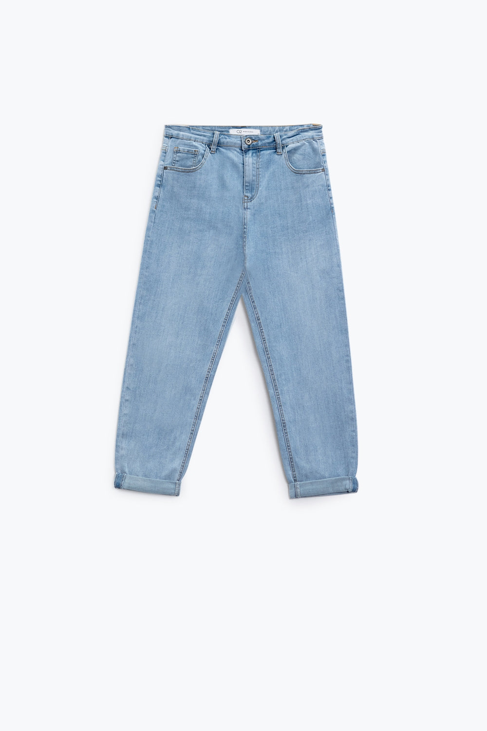 Boyfriend light blue jeans with stitching details on the edges - Denim