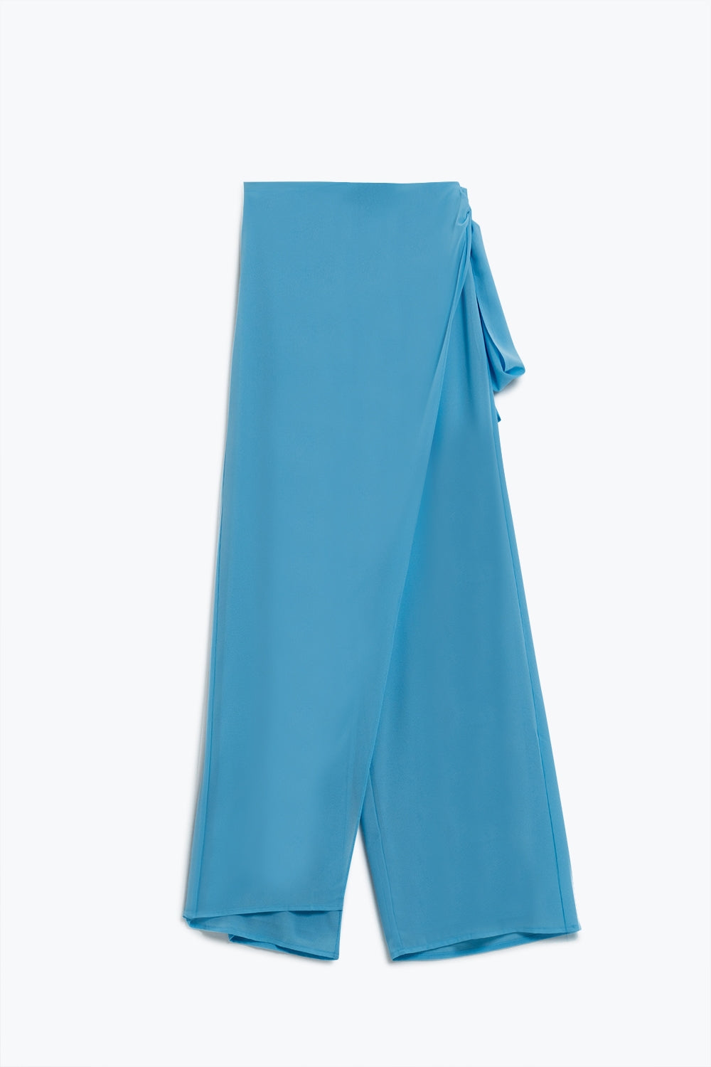 Wide Light blue Pants Overlay Skirt Tied At The Side - trousers