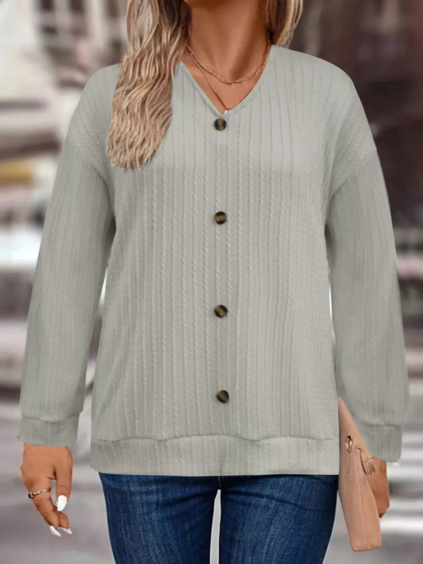 Plus Size V-Neck Dropped Shoulder Blouse -