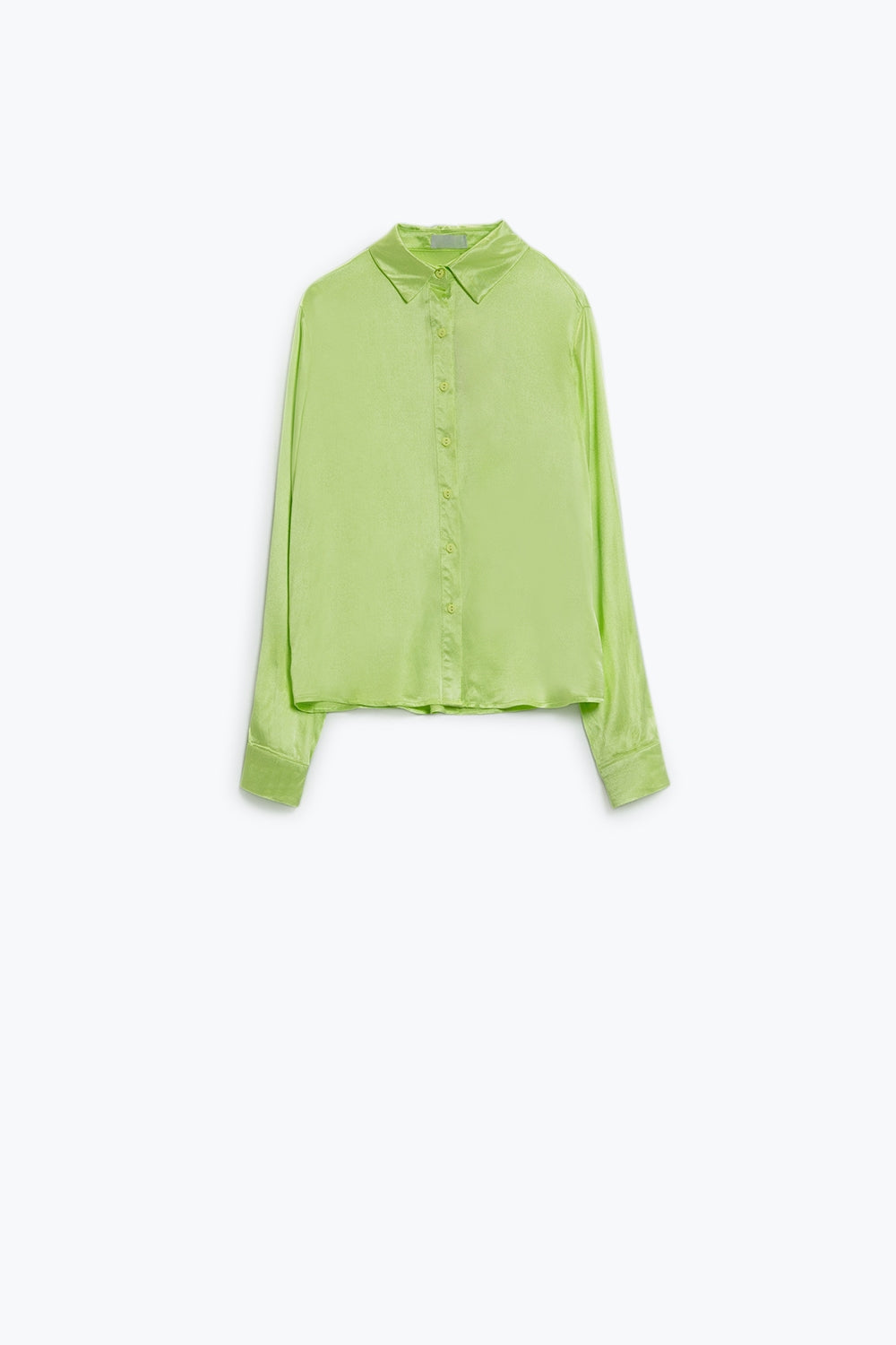 Chemisier en satin à manches longues et boutonnage, avec col polo, de couleur citron vert