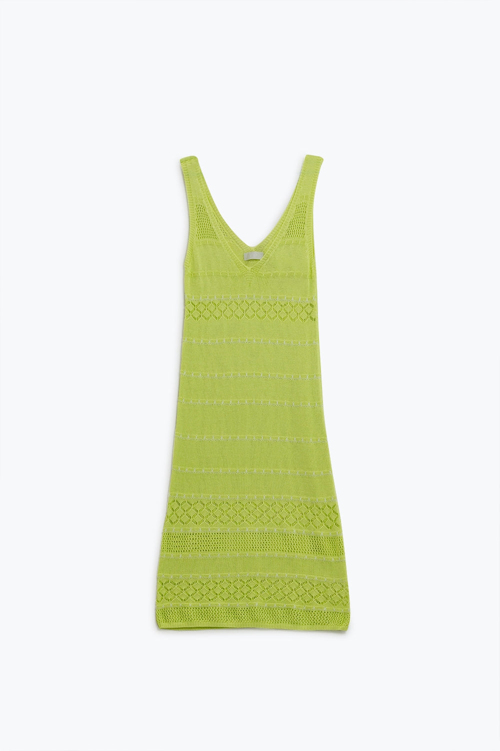 Lime midi sleeveless dress with v-neck and crochet design - dress