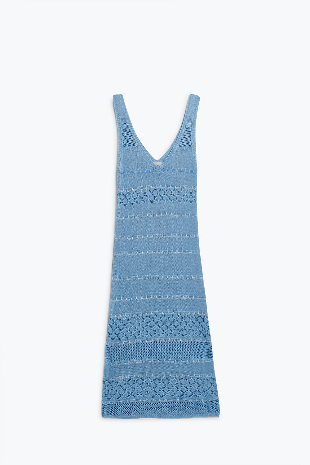 Baby Blue Midi Sleeveless Dress With V-neck and Crochet Design - dress