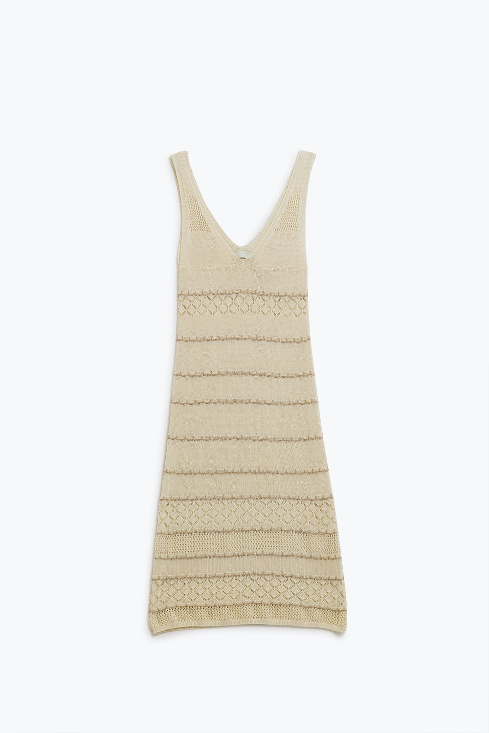 Cream Midi Sleeveless Dress With V-neck and Crochet Design - dress