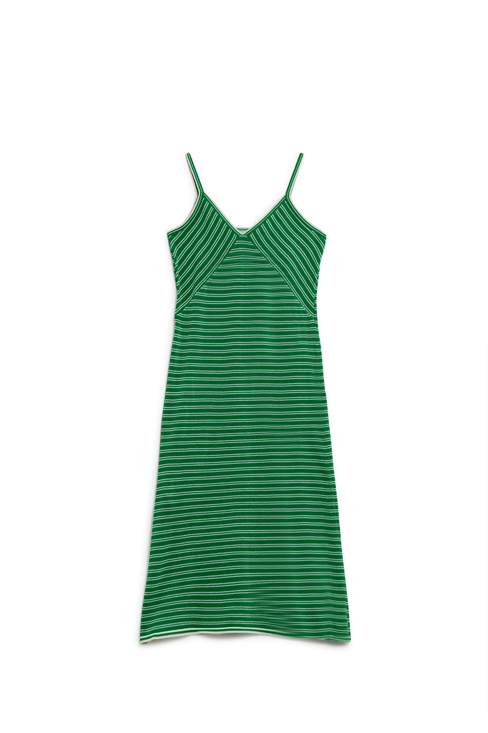 Green Midi Dress With Stripes And Spaghetti Straps - dress