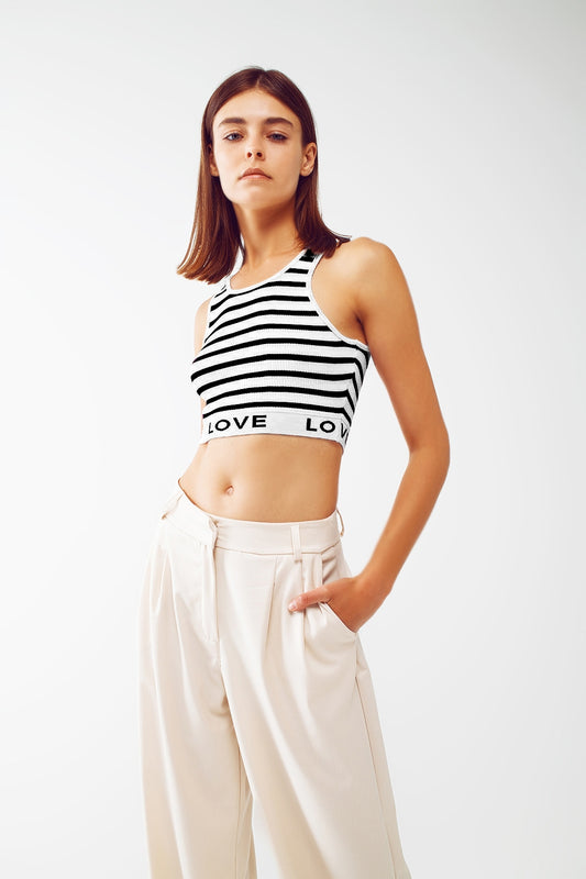 Striped Cropped Top with Love Text in White - top, jumper