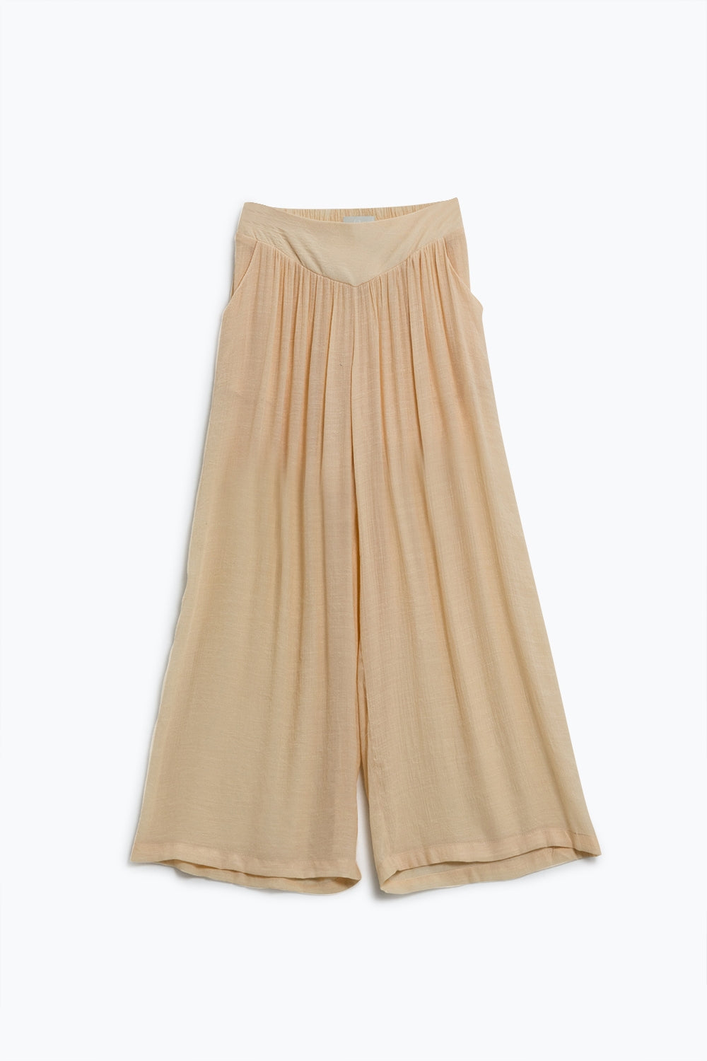 Beige Palazzo style Pants With Side Pockets And Thick Waist Band - trousers