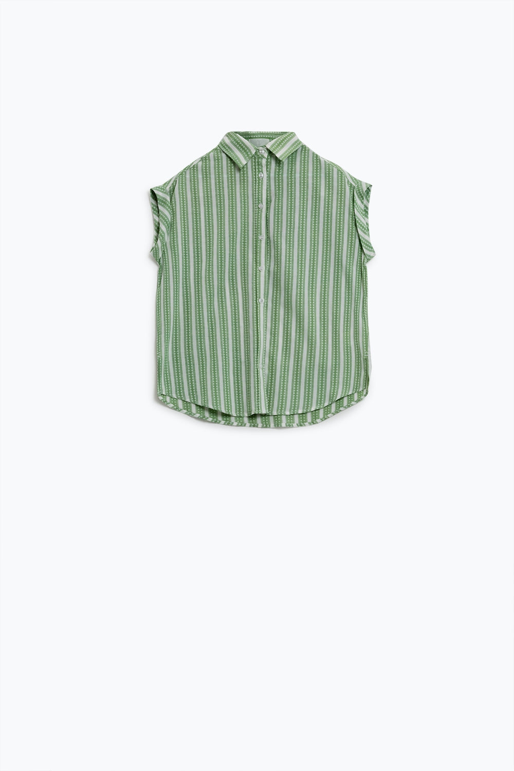 Green Blouse With Vertical Stripes And Short Sleeves - Shirts