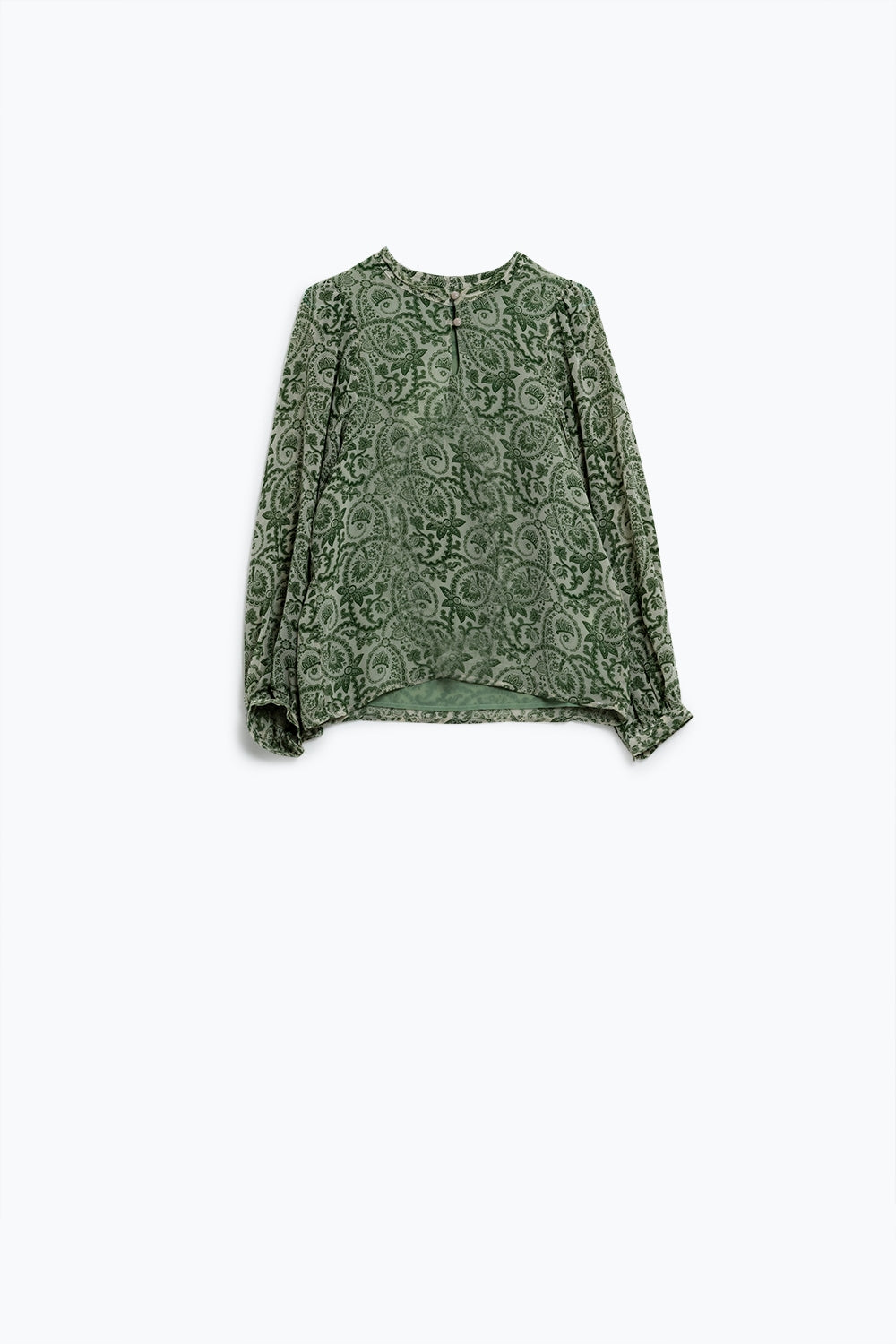 Green chiffon Blouse With Floral Print And Long Balloon Sleeves - Shirts