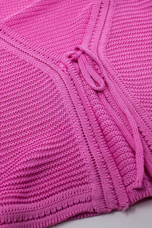 Long Bell Sleeve Knitted Cardigan in fuchsia With knot detail