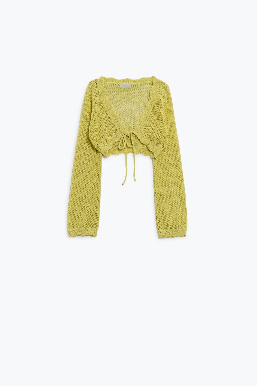 Yellow short crochet cardigan with lurex detail