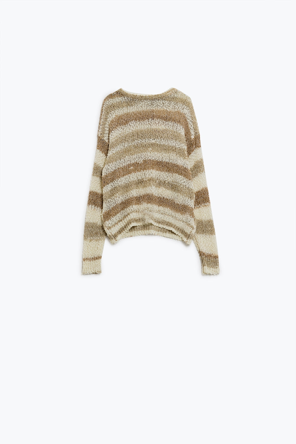 Open Knit Stripey Crew Neck Sweater in Shades of Brown
