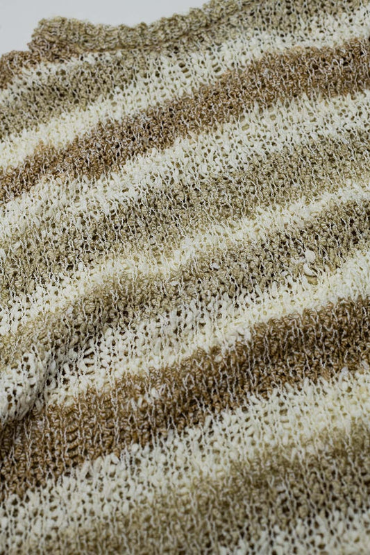 Open Knit Stripey Crew Neck Sweater in Shades of Brown