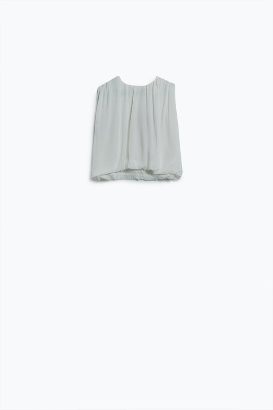 white chiffon Top With Ruche Design - top