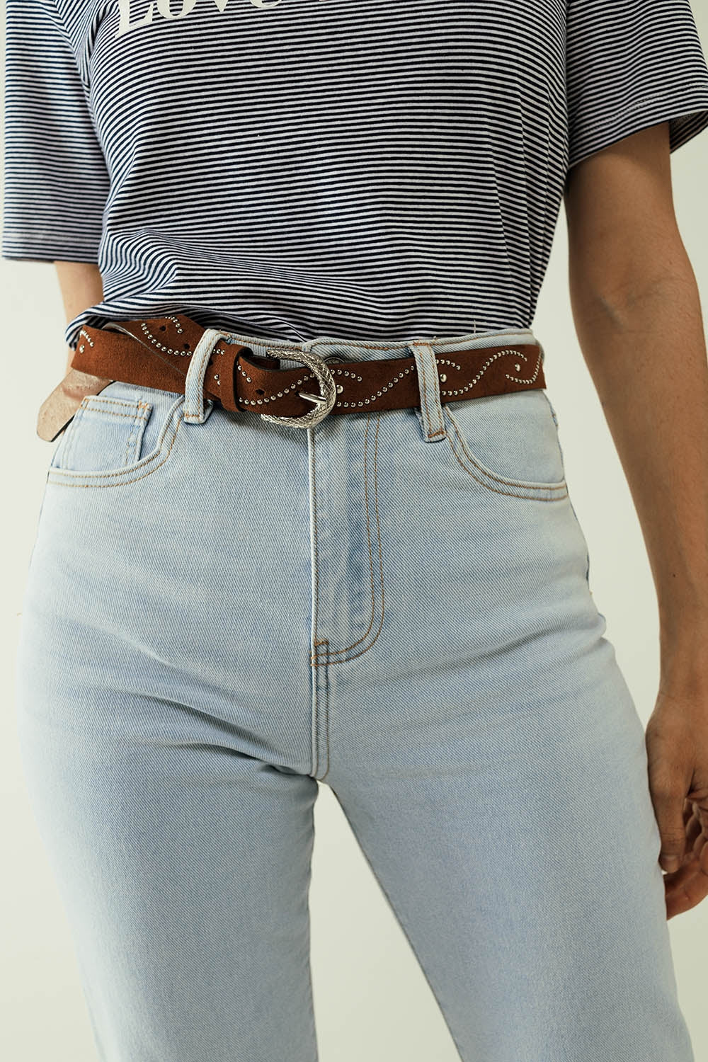 Straight light blue jean with hem and five pockets - Denim