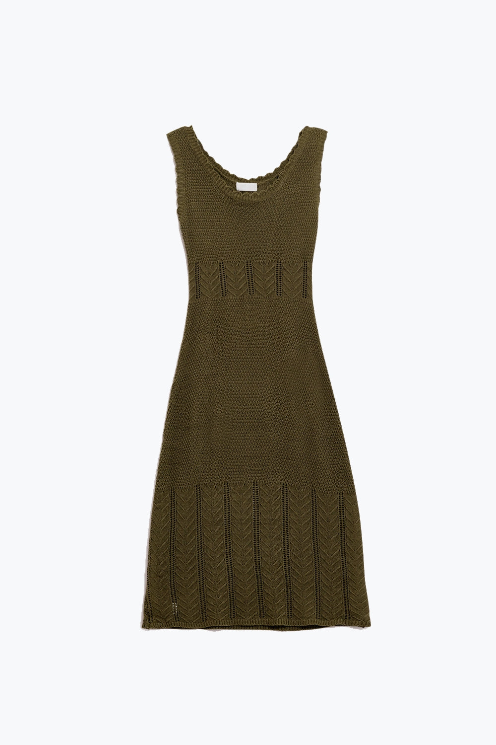 Sleeveless khaki knit midi dress with round neck - dress