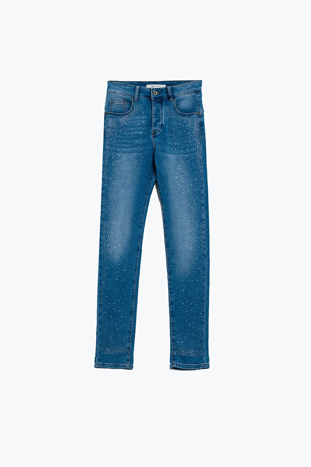 Skinny jeans in washed blue with strass all over the front - Denim