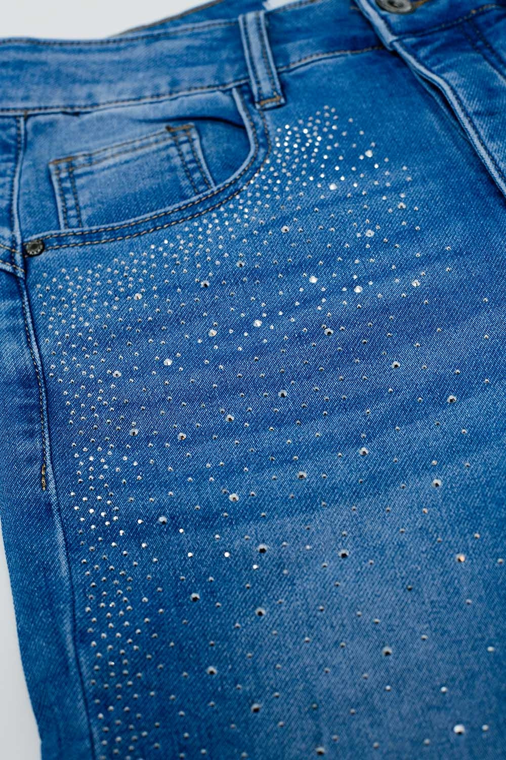 Skinny jeans in washed blue with strass all over the front - Denim