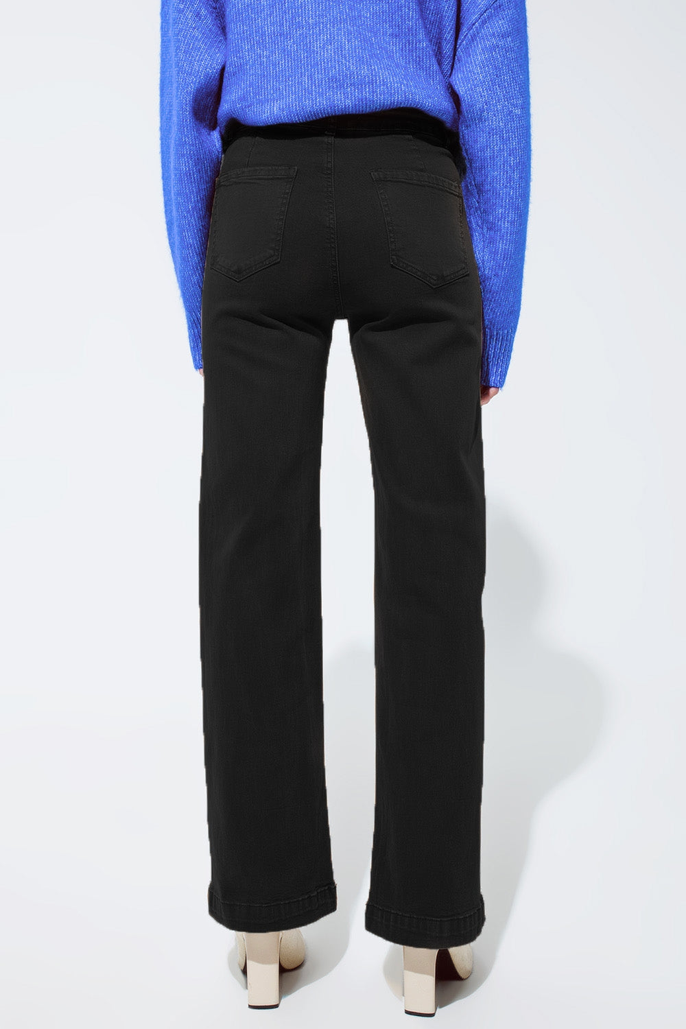 high waisted front pockets flare jeans in black - Coloured Jeans