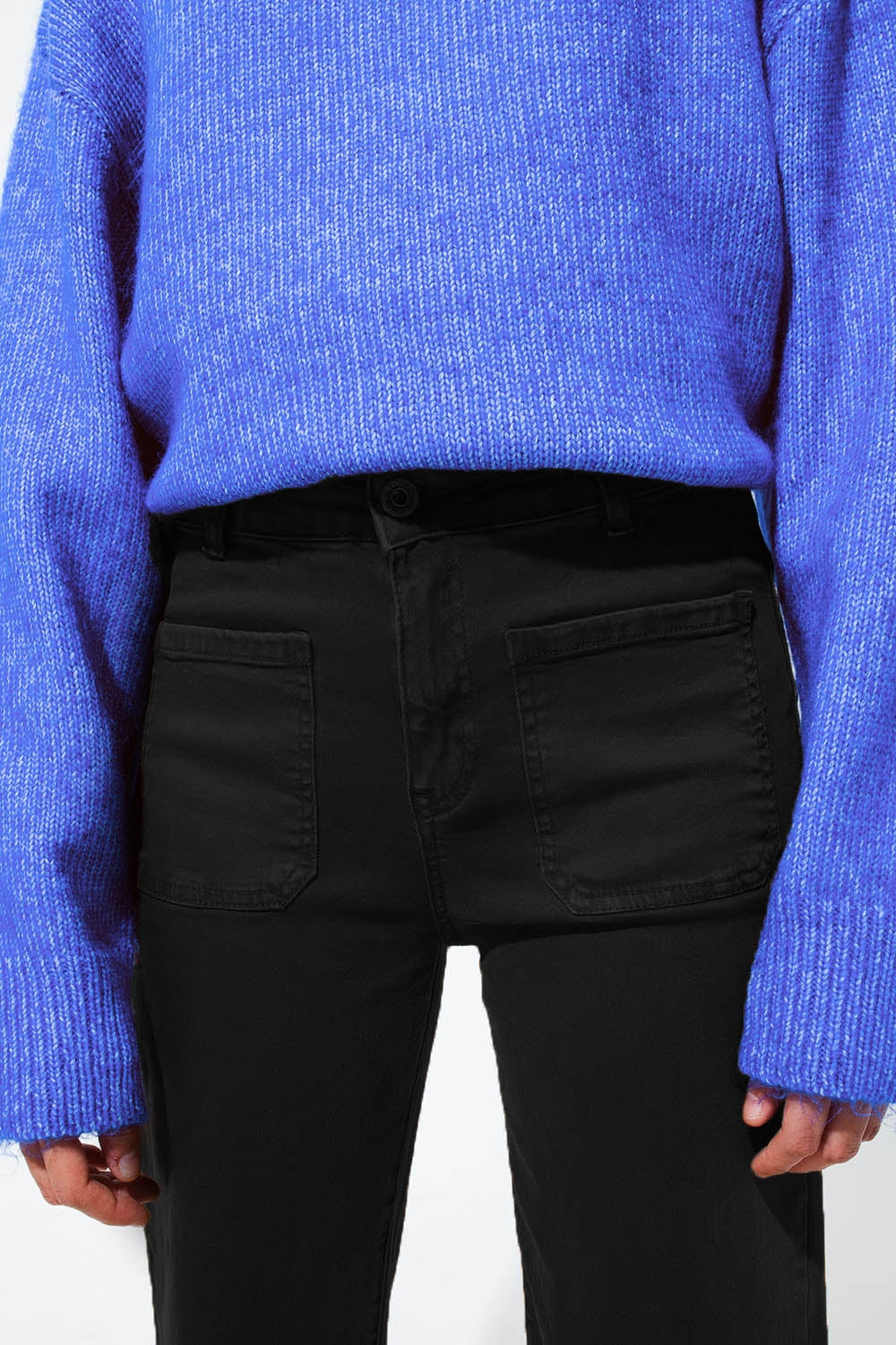 high waisted front pockets flare jeans in black - Coloured Jeans
