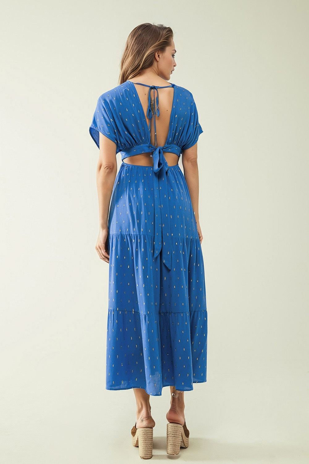 loose maxi blue dress sith golden details - dress