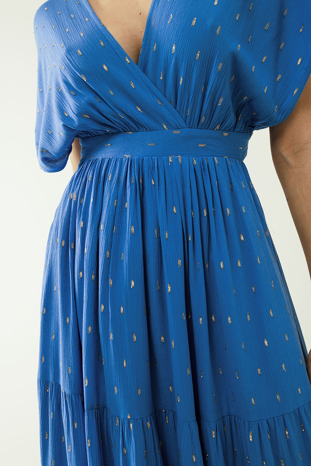 loose maxi blue dress sith golden details - dress