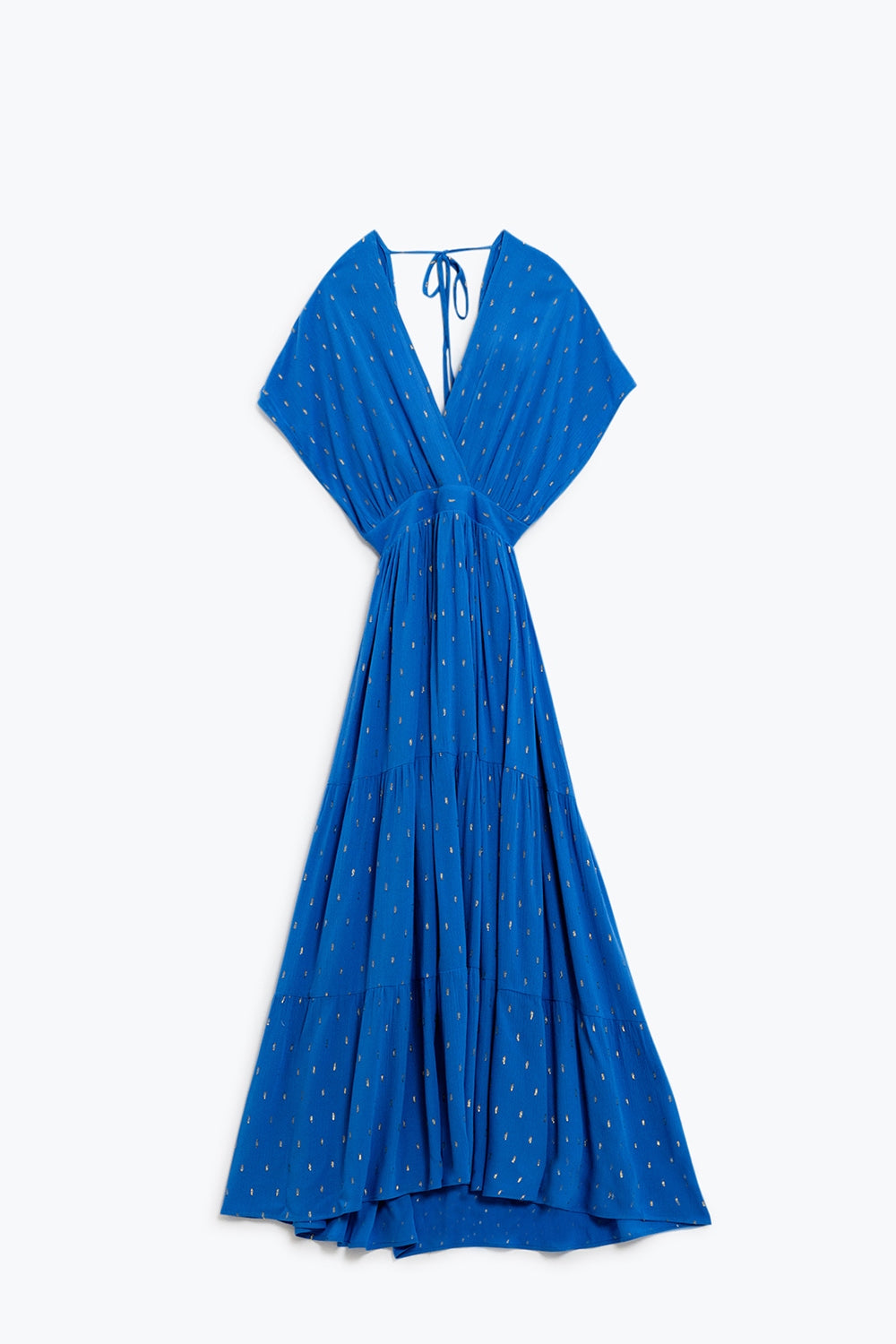 loose maxi blue dress sith golden details - dress