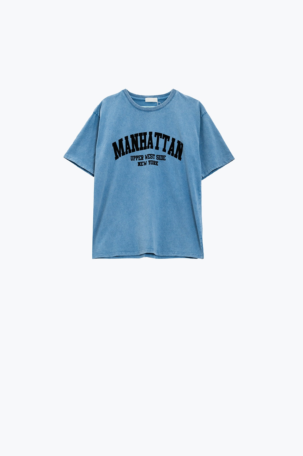 Blue relaxed T-shirt with manhattan text - top