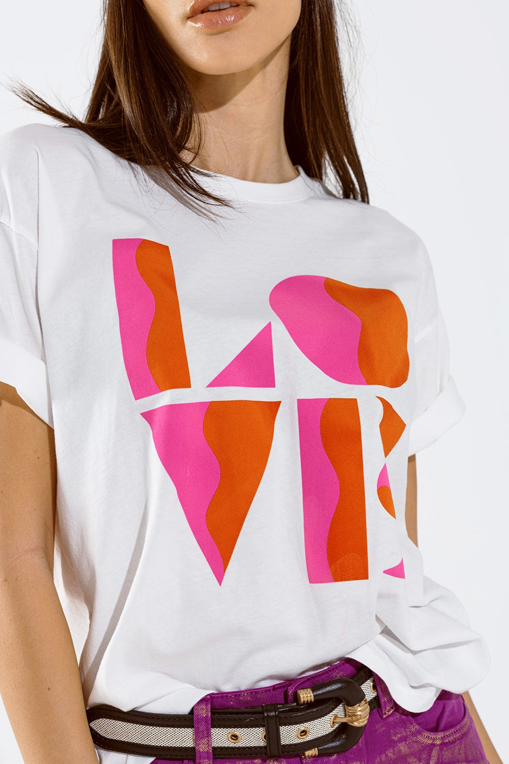 T-shirt with LOVE art deco digital print in white - top