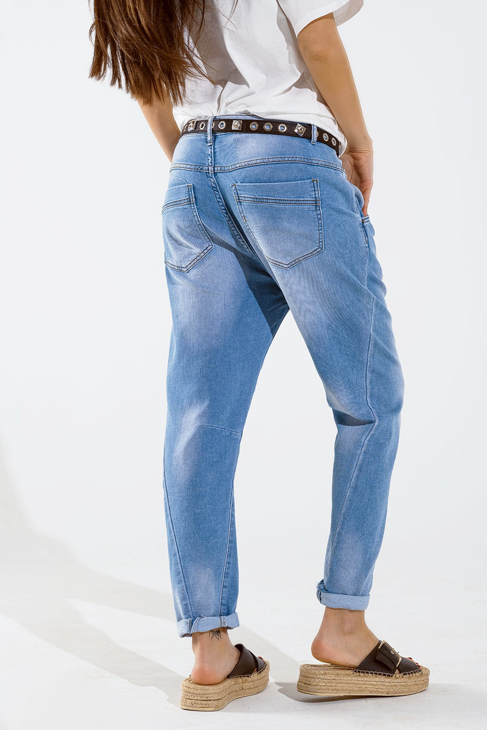 Basic Boyfriend Jeans With Stitch Detail - Denim