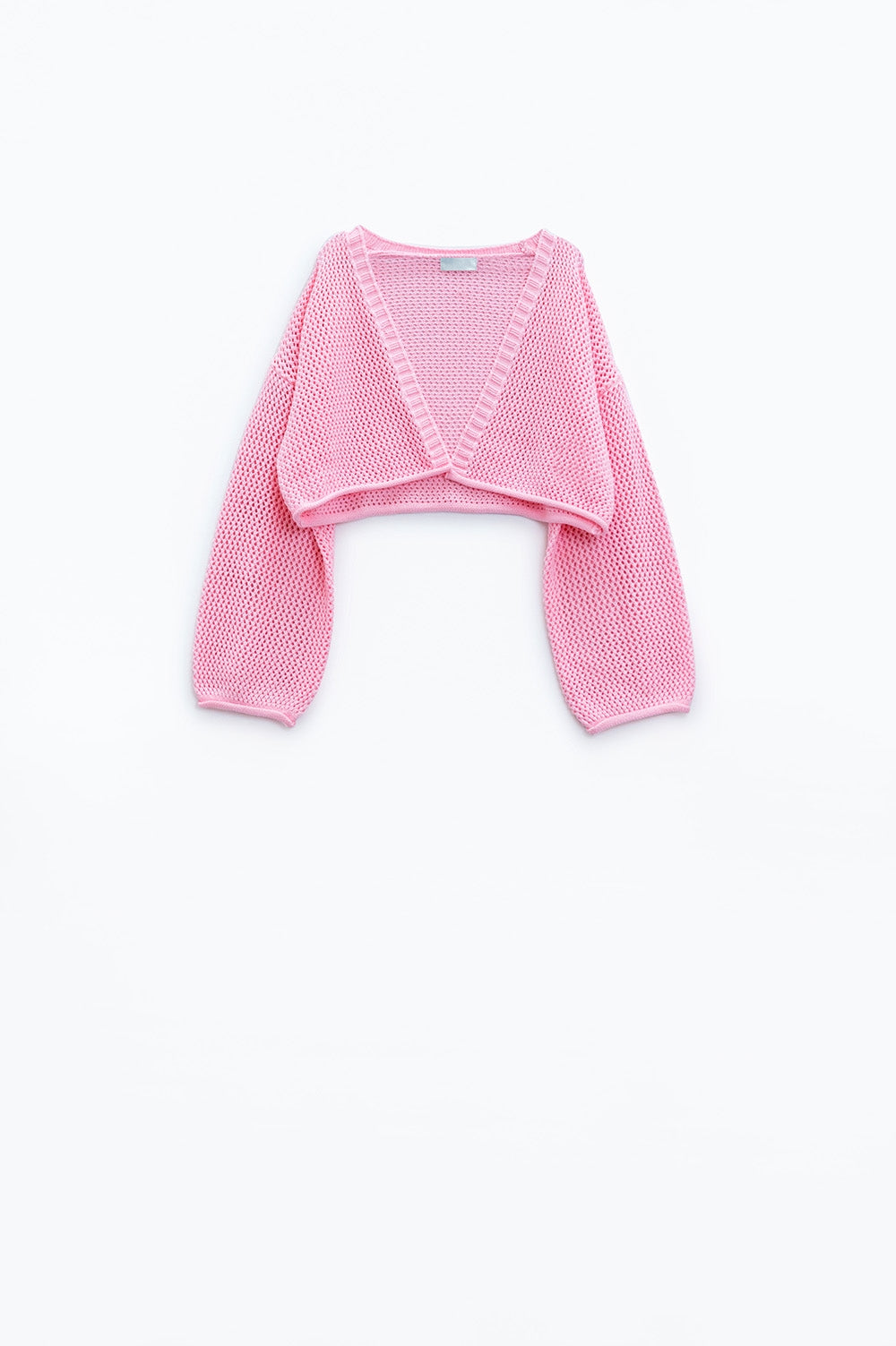 Crochet basic cropped cardigan in baby pink