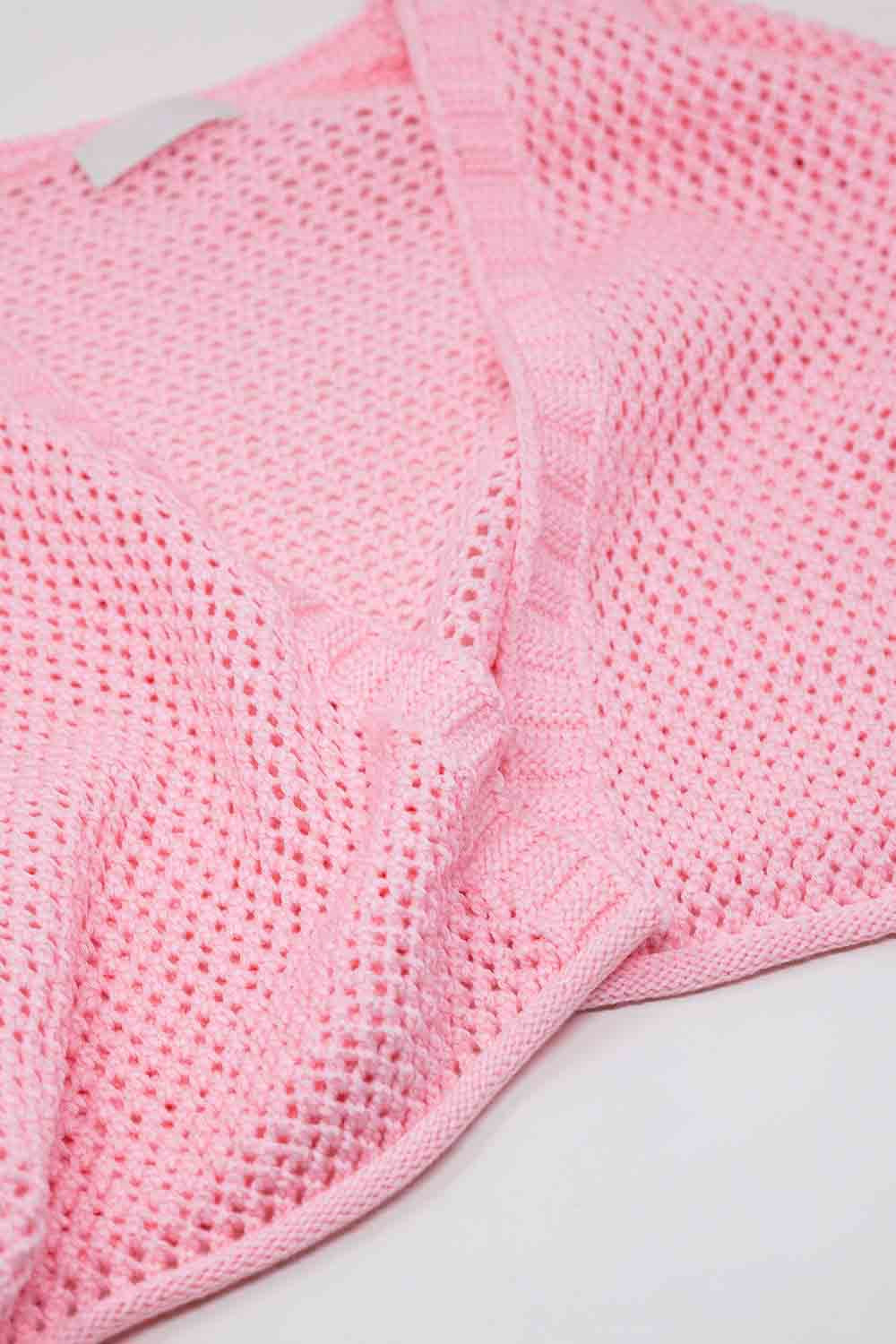 Crochet basic cropped cardigan in baby pink