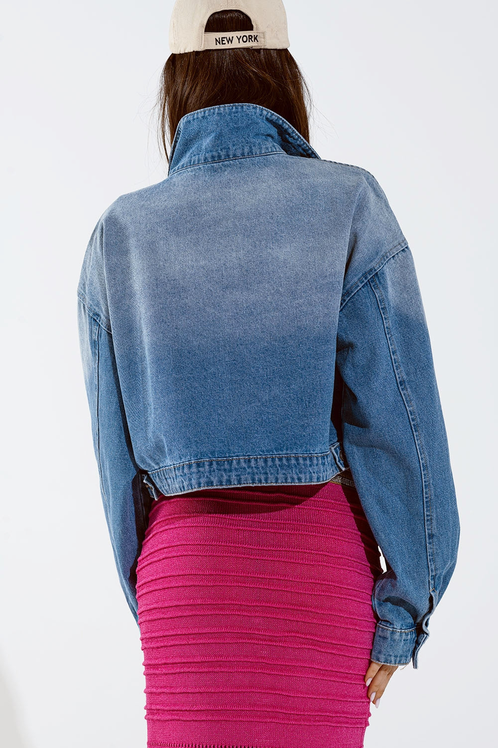 Denim Cropped Jacket WIth Flower Details - blazer