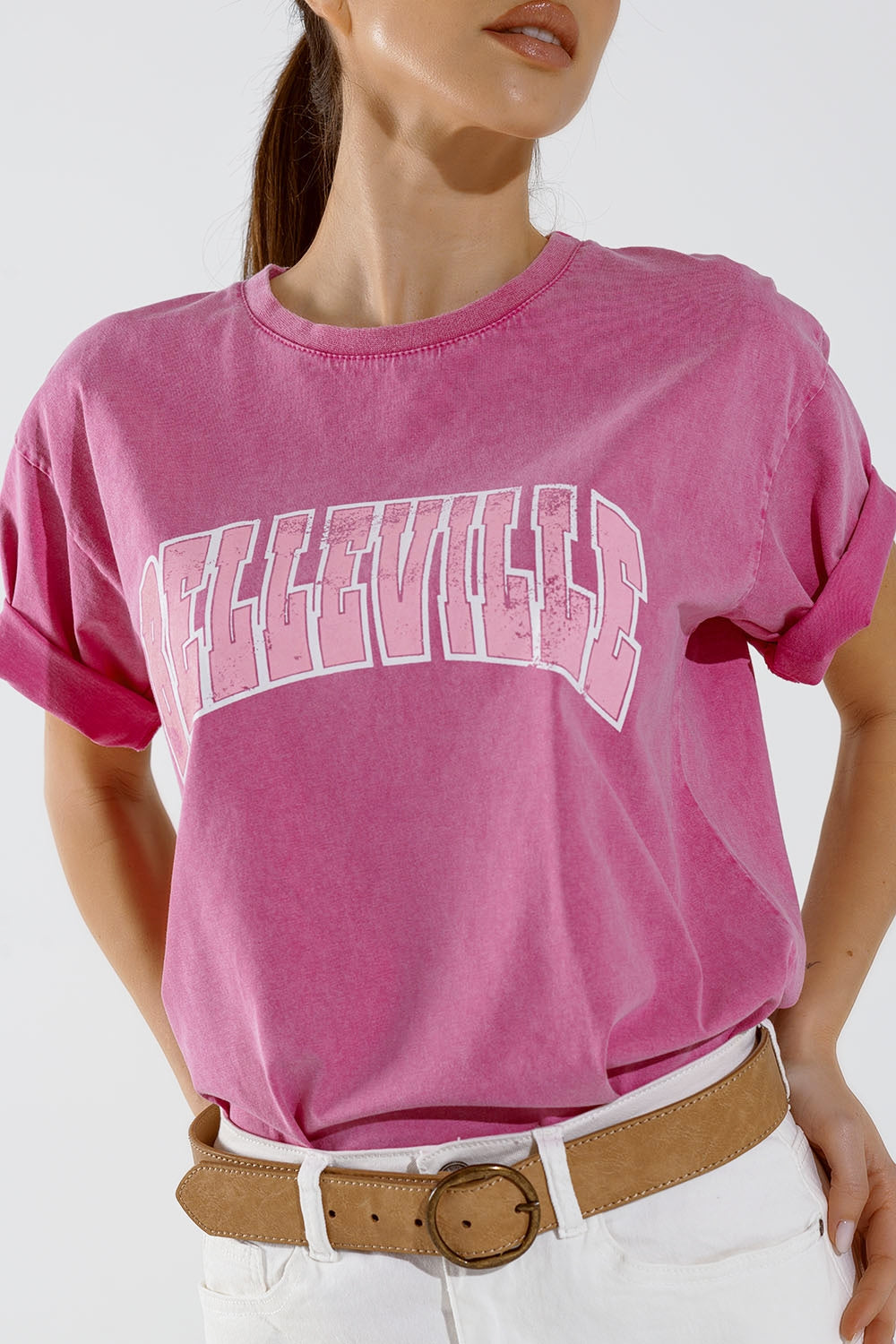 Belleville T-Shirt With Washed Effect In Pink - top