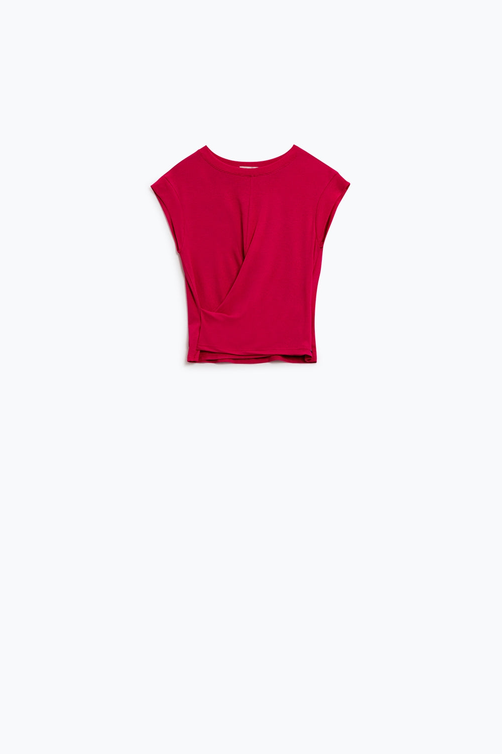 Crew neck T-Shirt with draped design and cap sleeve In Fuschia - top
