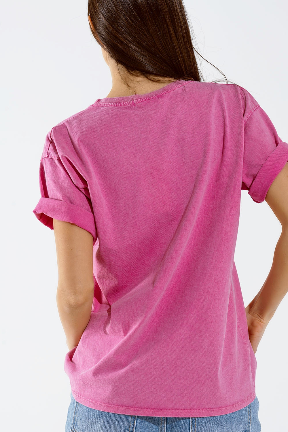Oversized fuchsia t-shirt printed LA Los Angeles in white and fuchsia - top