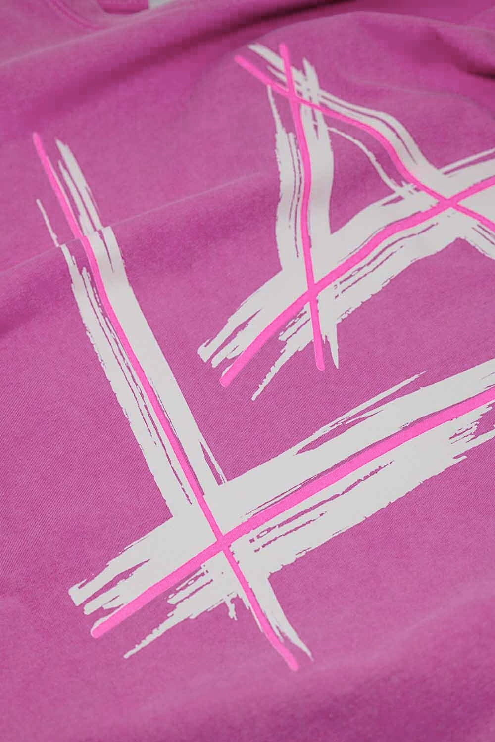 Oversized fuchsia t-shirt printed LA Los Angeles in white and fuchsia - top