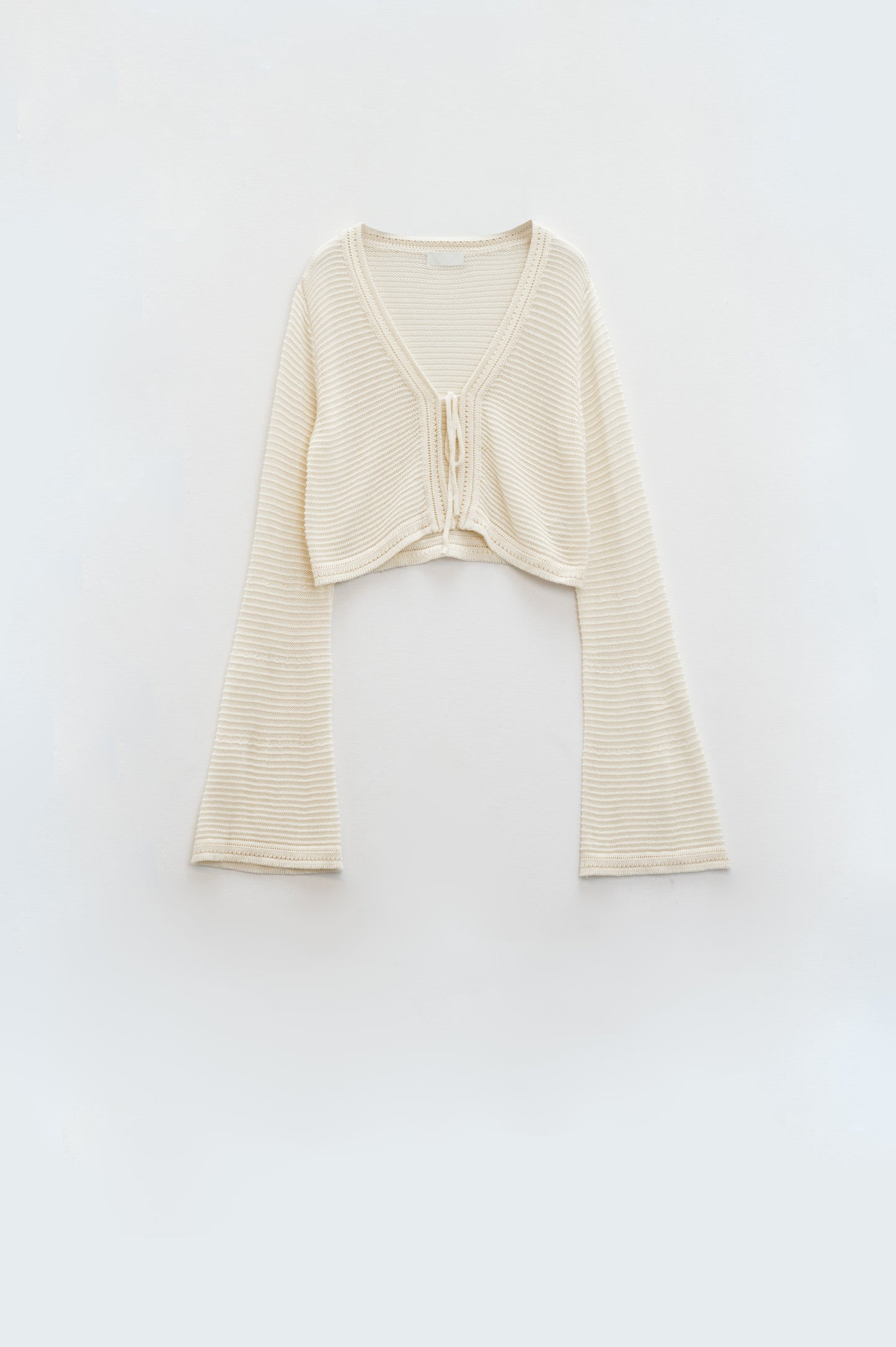 Long Bell Sleeve Knitted Cardigan in Cream With knot detail